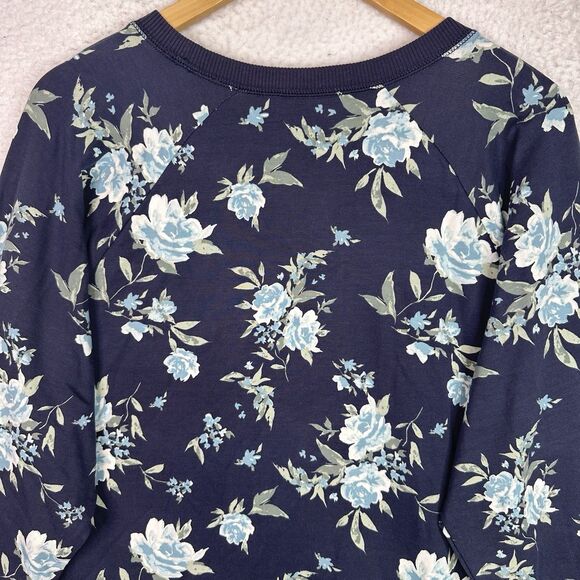 Garnet Hill XL Sweatshirt Dress Navy Floral Cotton Tencel Blend Cozy Casual - Picture 11 of 14